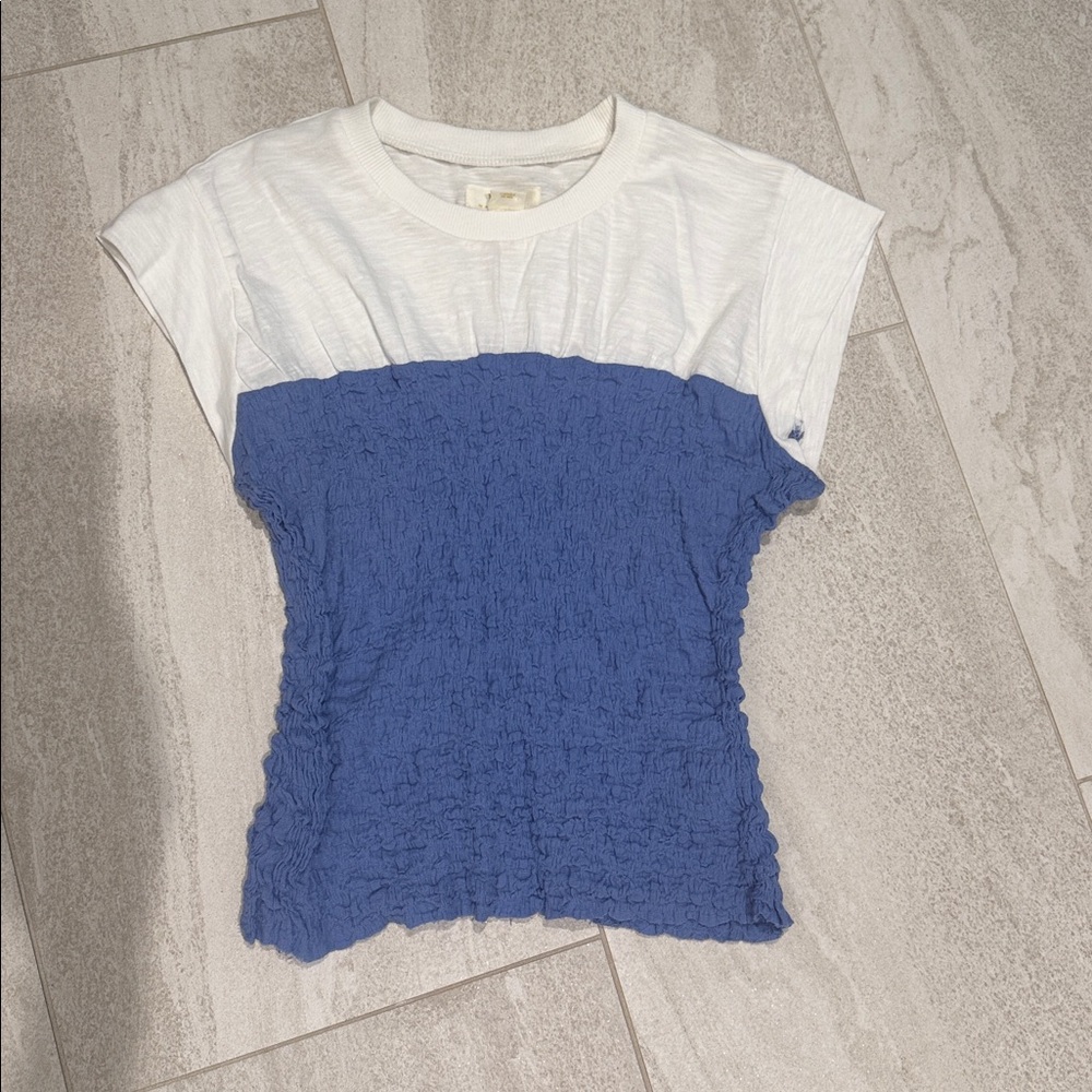 Maeve White and Blue Textured Top